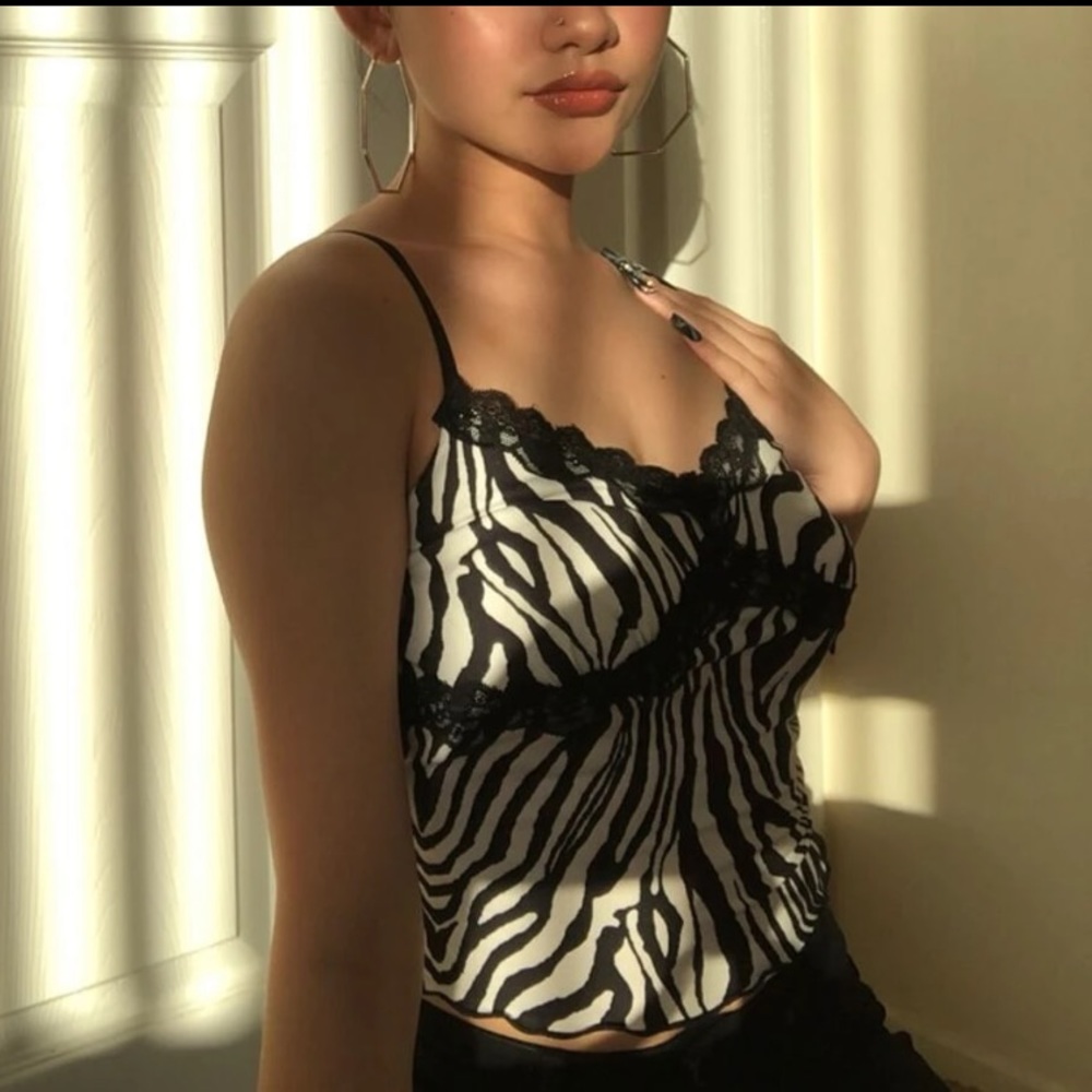 Zebra Striped Lace Cami Top